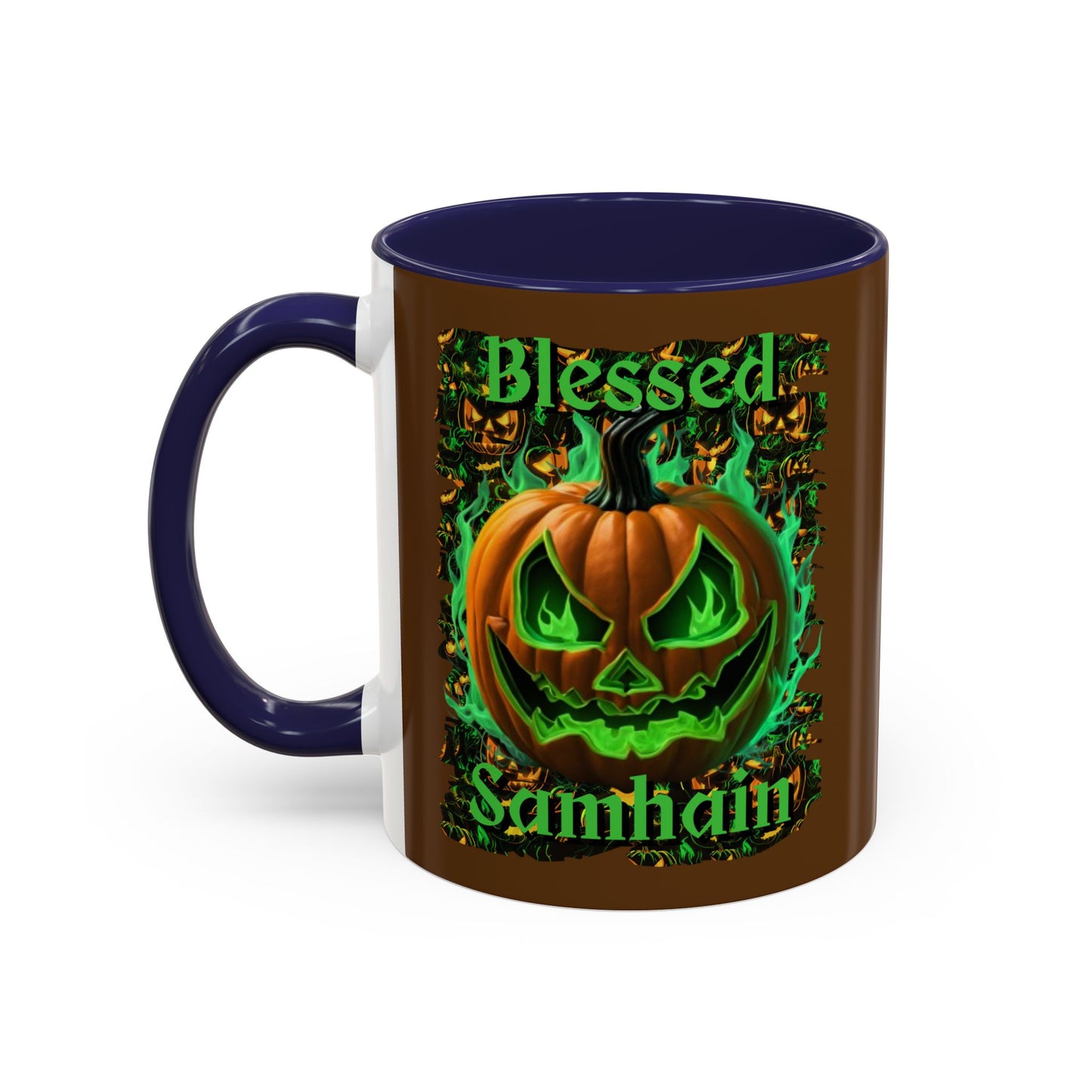 Blessed Samhain Green Jack Brown Accent Mug by CreepyCrafts.boo