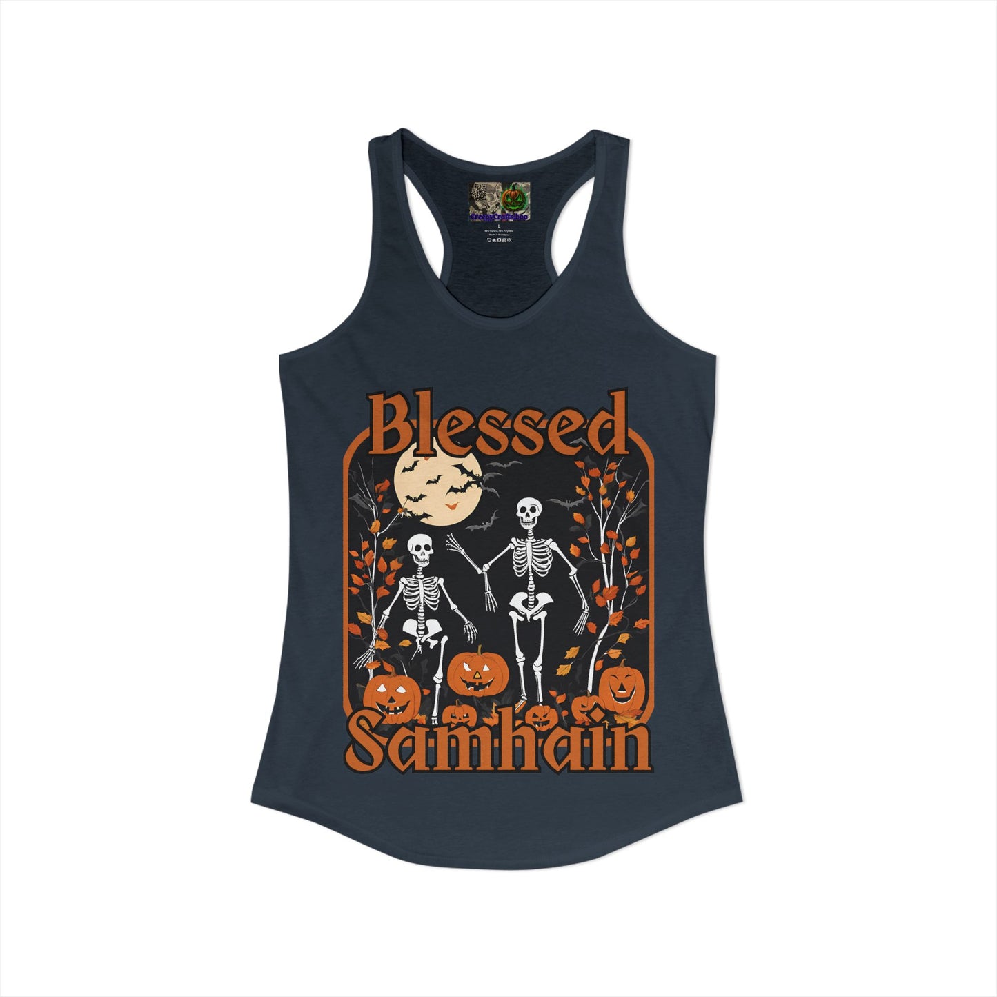 Spooktacular Skeletons of Samhain Women's Racerback Tank Top by CreepyCrafts.boo