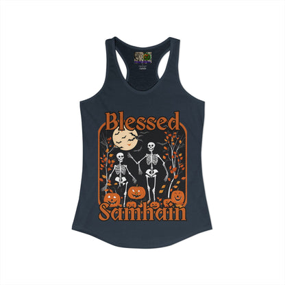 Spooktacular Skeletons of Samhain Women's Racerback Tank Top by CreepyCrafts.boo