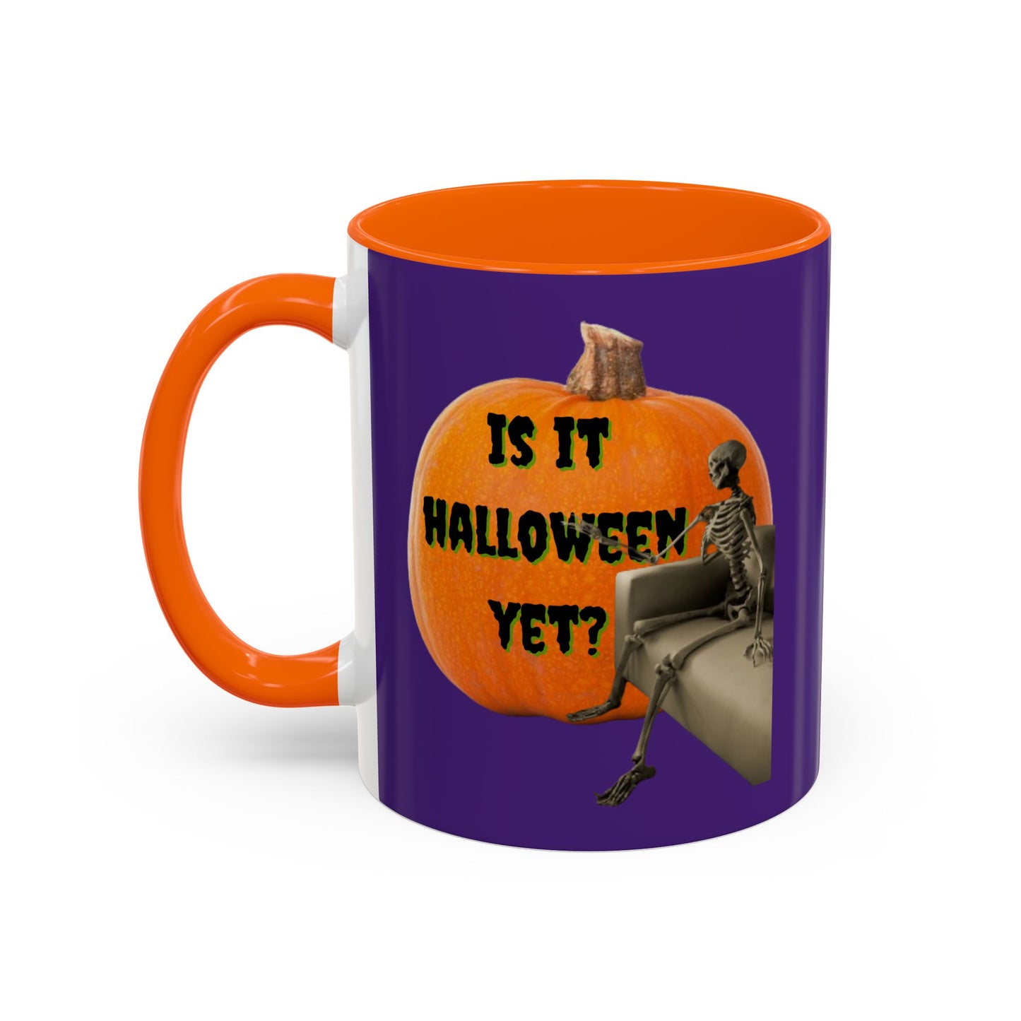 Is it Halloween yet? Skeleton's Giant Pumpkin Purple Accent Mug by CreepyCrafts.boo