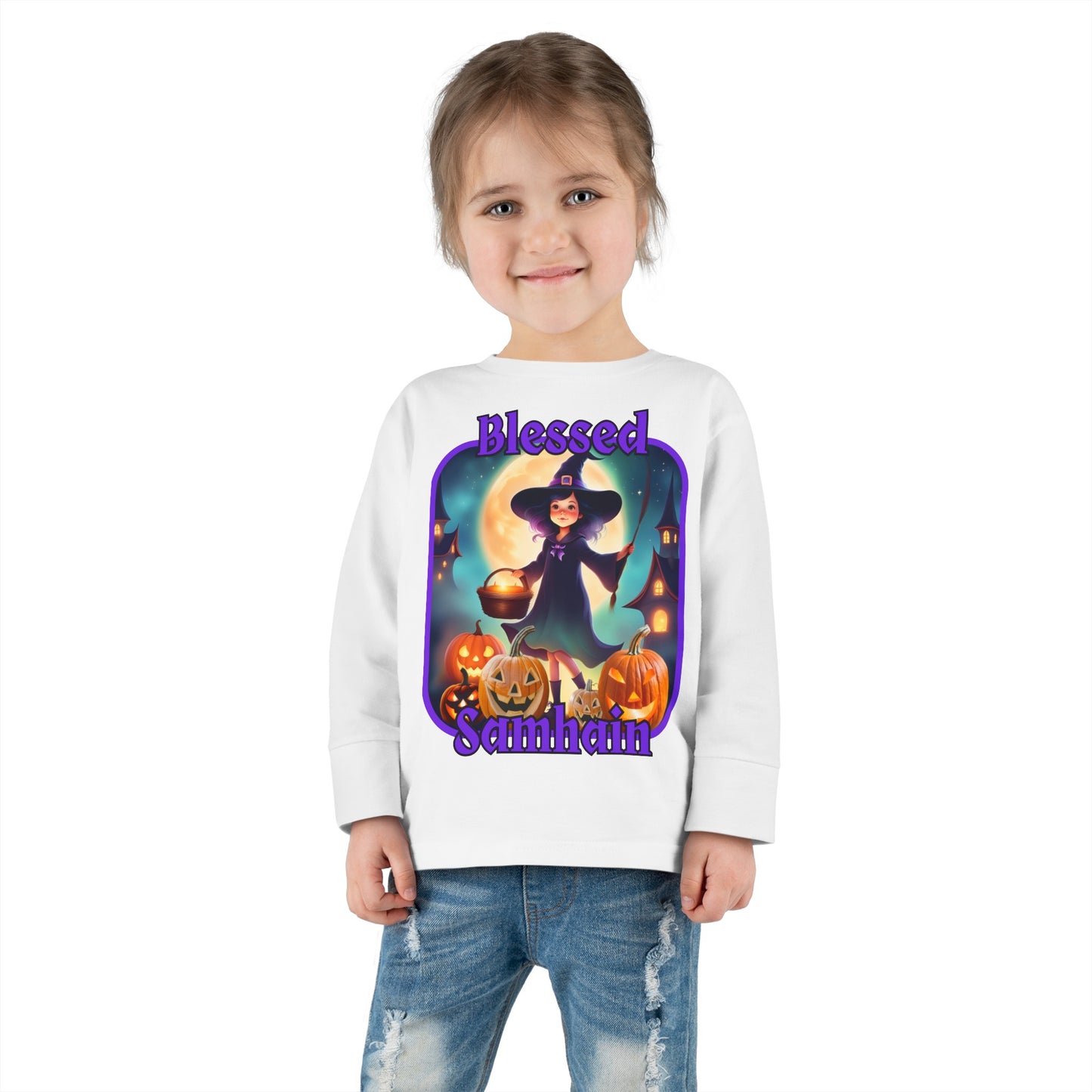 Blessed Samhain Little Witch PRfont Toddler Long Sleeve Tee by cypherpunkgear