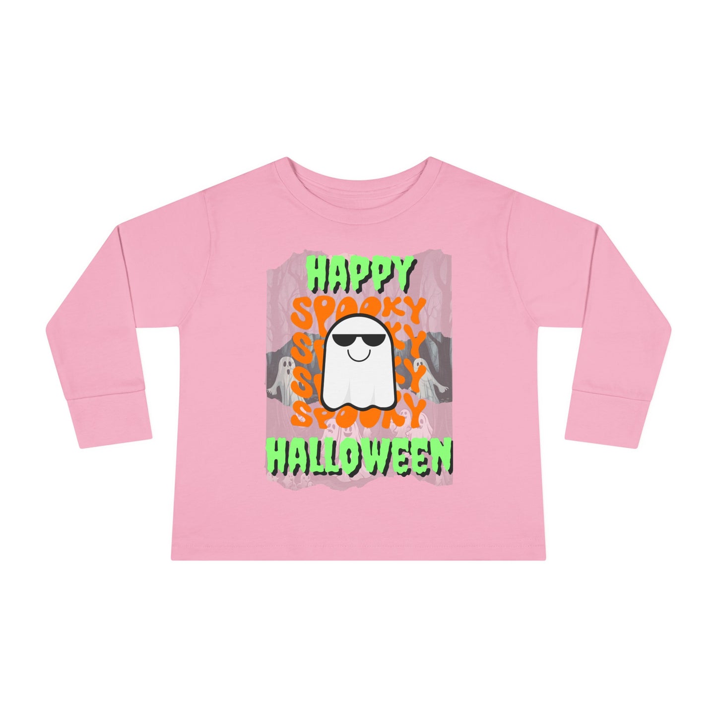 Spooky Happy Halloween Ghost GNfont Toddler Long Sleeve Tee by cypherpunkgear