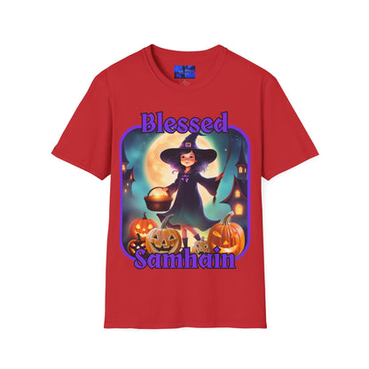 Blessed Samhain Little Witch PRfont LTcolors Unisex T-Shirt by cypherpunkgear