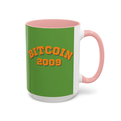 Bitcoin 2009 Green Accent Mug by cypherpunkgear.com