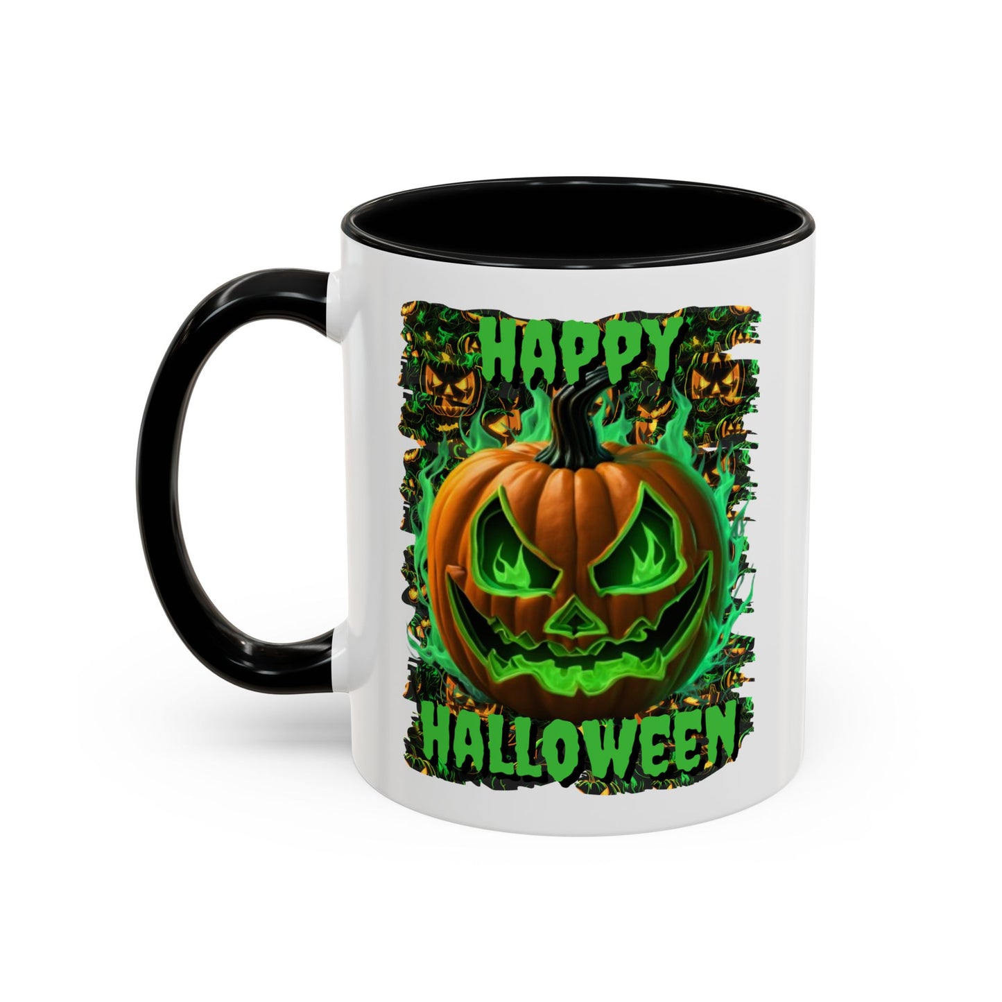 Happy Halloween Green Jack White Accent Mug by CreepyCrafts.boo
