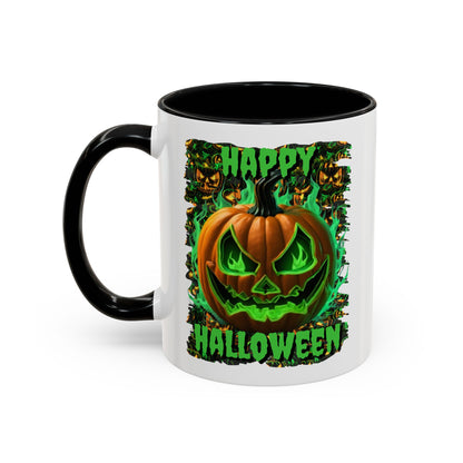 Happy Halloween Green Jack White Accent Mug by CreepyCrafts.boo