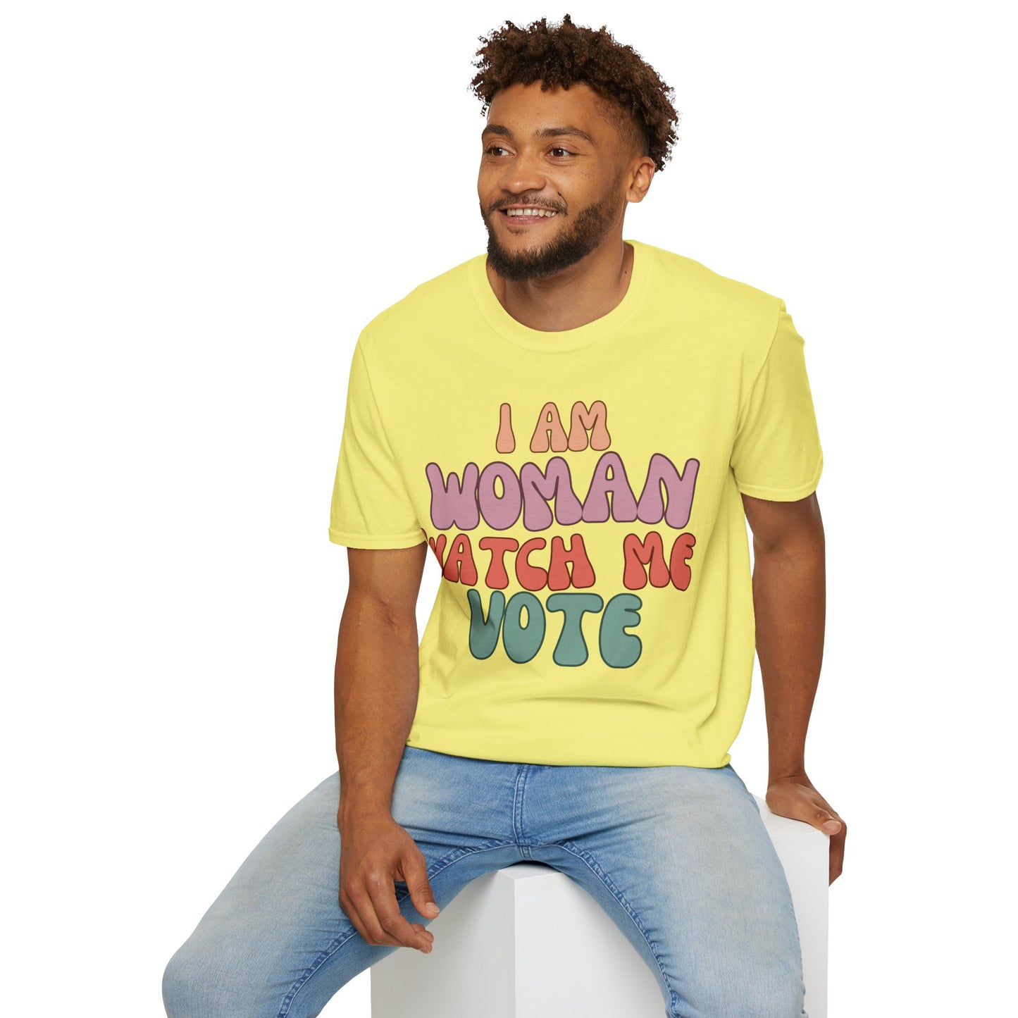 I Am Woman Watch Me Vote LTcolors Unisex T-Shirt by cypherpunkgear.com