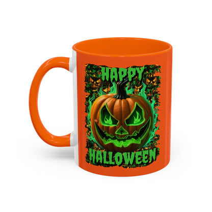 Happy Halloween Green Jack Orange Accent Mug by CreepyCrafts.boo