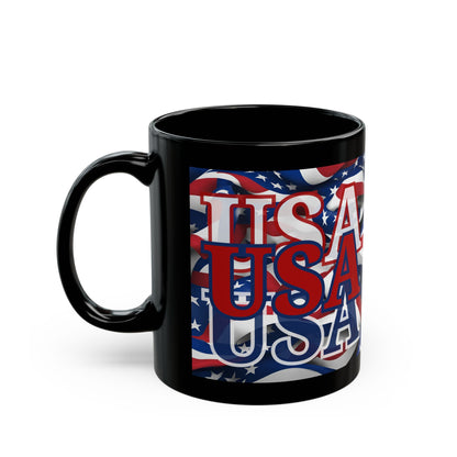 USA Red font Center Patriot Black Mug by cypherpunkgear.com