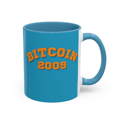 Bitcoin 2009 Turquoise Accent Mug by cypherpunkgear.com
