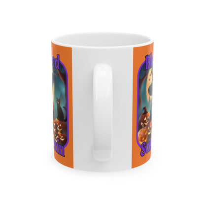 Blessed Samhain Cute Witch PRfont Orange Mug by cypherpunkgear