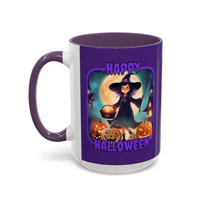 Happy Halloween Little Witch Purple font Purple Accent Mug by CreepyCrafts.boo