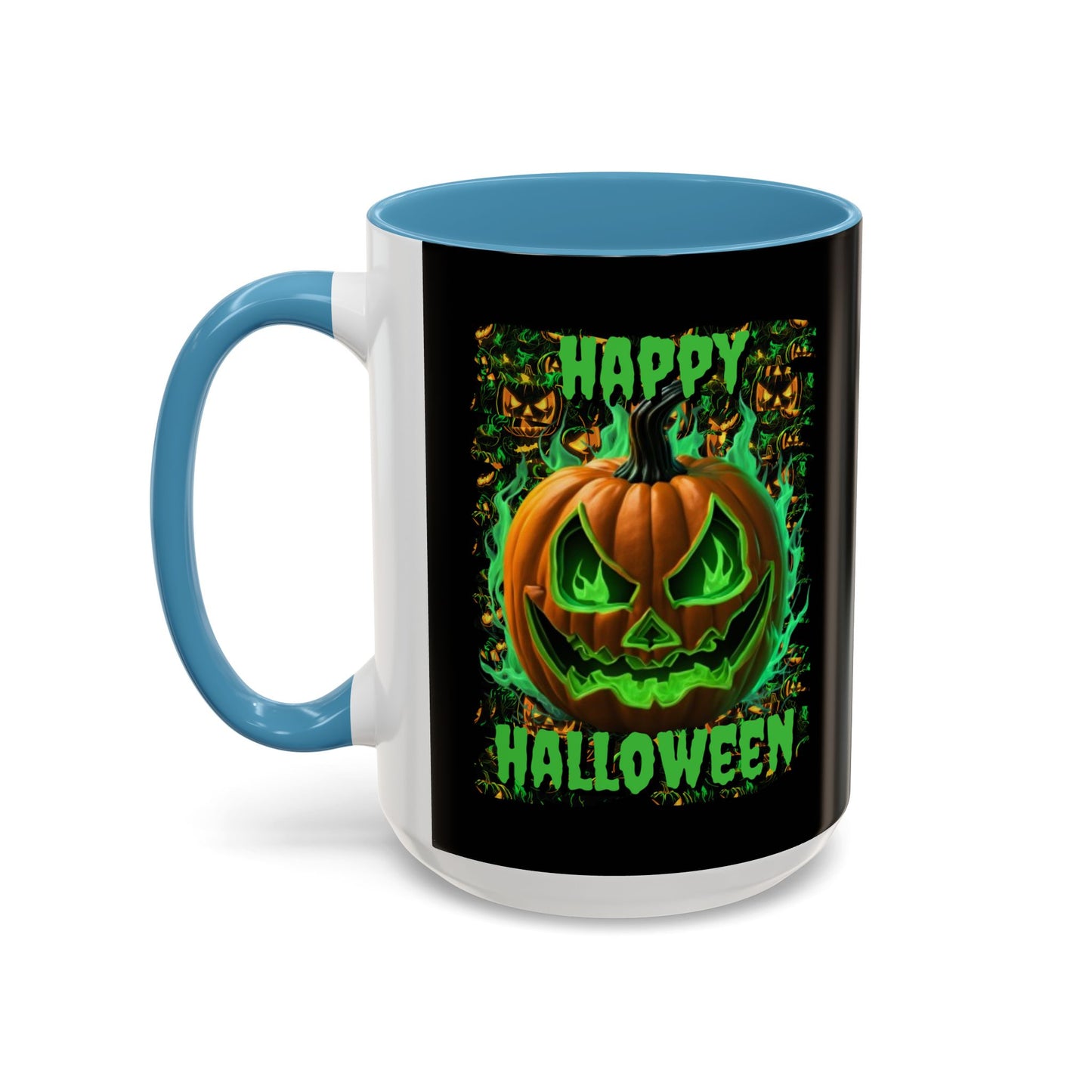 Happy Halloween Green Jack Black Accent Mug by CreepyCrafts.boo