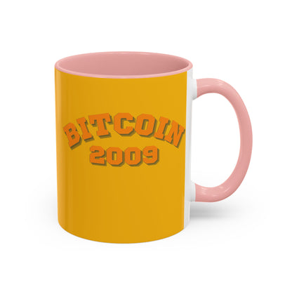 Bitcoin 2009 Yellow Accent Mug by cypherpunkgear.com