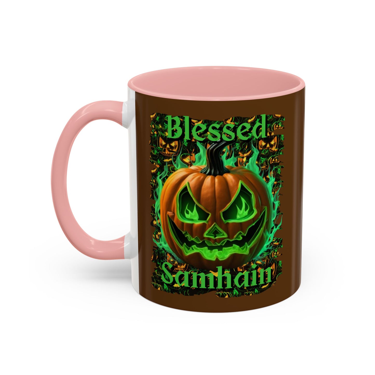 Blessed Samhain Green Jack Brown Accent Mug by CreepyCrafts.boo