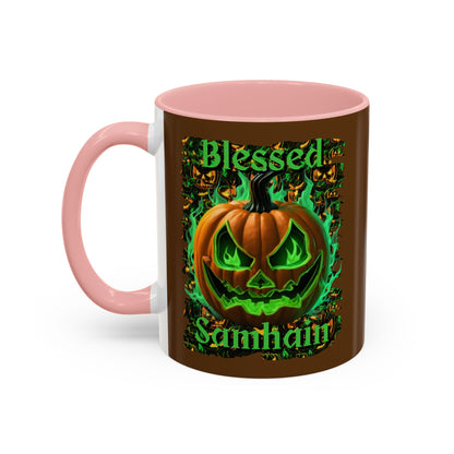Blessed Samhain Green Jack Brown Accent Mug by CreepyCrafts.boo