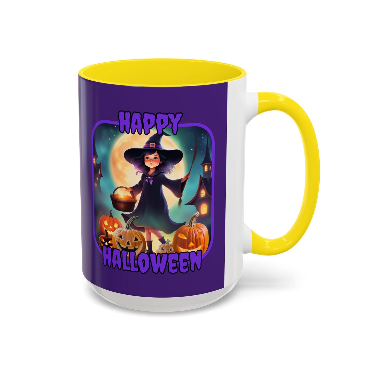 Happy Halloween Little Witch Purple font Purple Accent Mug by CreepyCrafts.boo