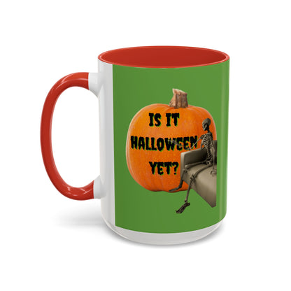 Is it Halloween yet? Skeleton's Giant Pumpkin Green Accent Mug by CreepyCrafts.boo