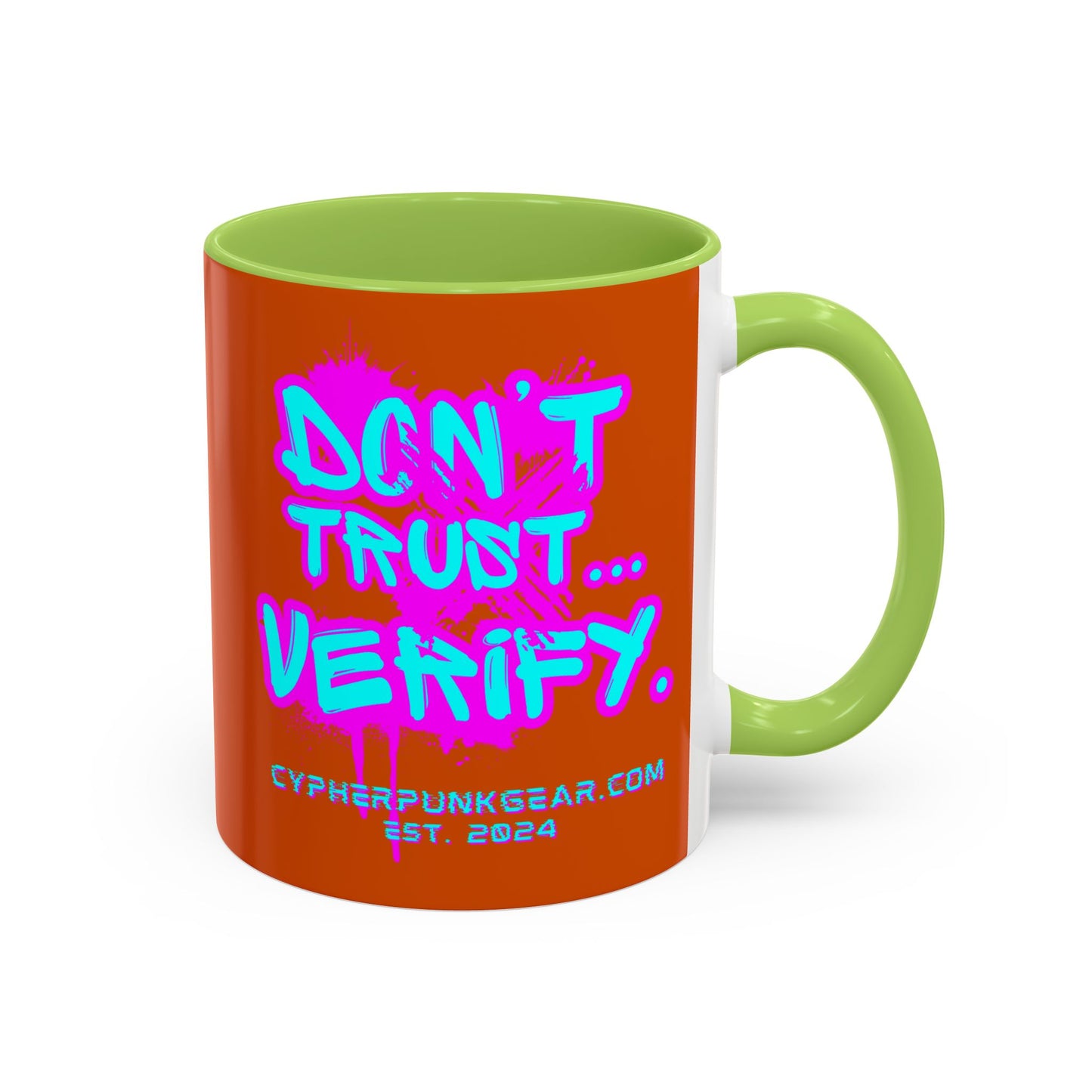 Don't Trust...Verify. Orange Accent Mug by cypherpunkgear.com