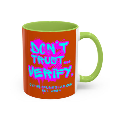 Don't Trust...Verify. Orange Accent Mug by cypherpunkgear.com