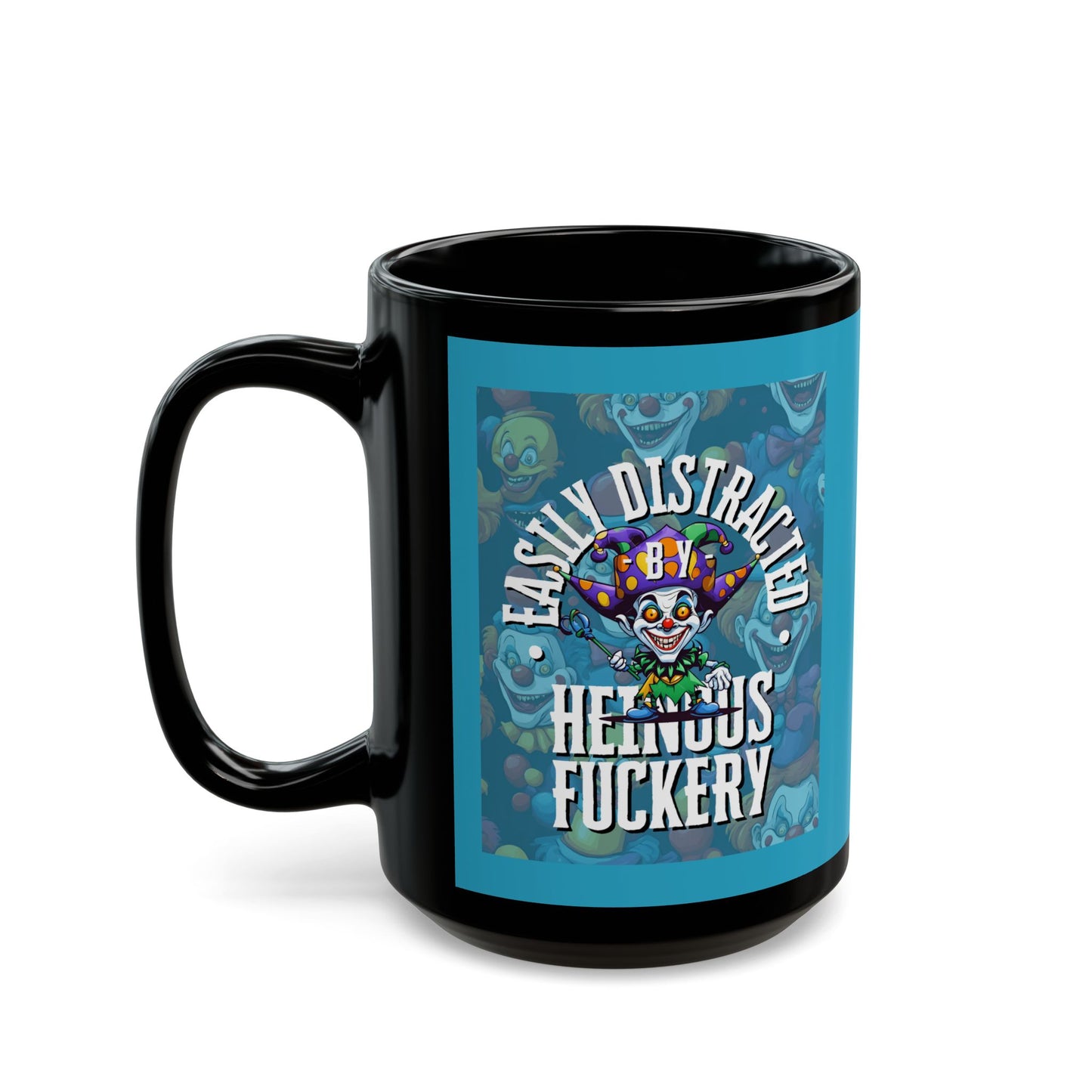 Easily Distracted by Heinous Fuckery Little Jinx Turquoise Mug by cypherpunkgear.com