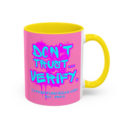 Don't Trust...Verify. Light Pink Accent Mug by cypherpunkgear.com