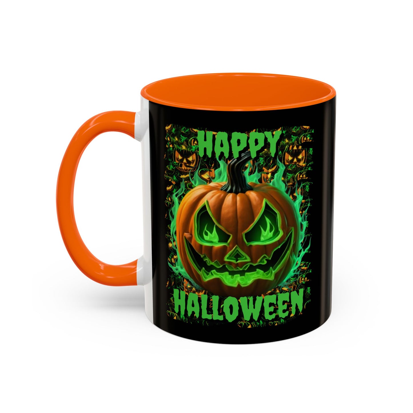 Happy Halloween Green Jack Black Accent Mug by CreepyCrafts.boo