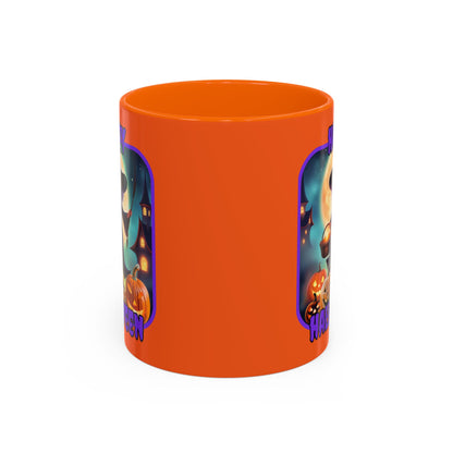 Happy Halloween Little Witch Purple font Orange Accent Mug by CreepyCrafts.boo