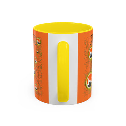 Monero (XMR) don't assume your freedoms are assured Orange Accent Mug by cypherpunkgear.com