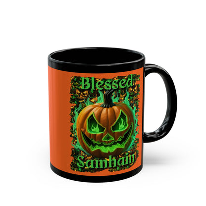 Blessed Samhain Green Jack Orange Mug by CreepyCrafts.boo