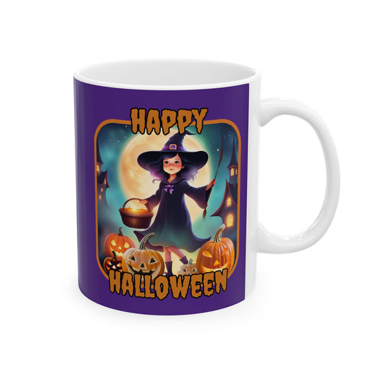 Happy Halloween Little Witch ORfont Purple Mug by cypherpunkgear