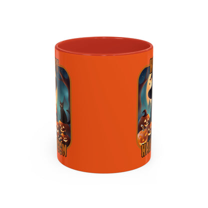 Happy Halloween Cute Witch Orange font Orange Accent Mug by CreepyCrafts.boo