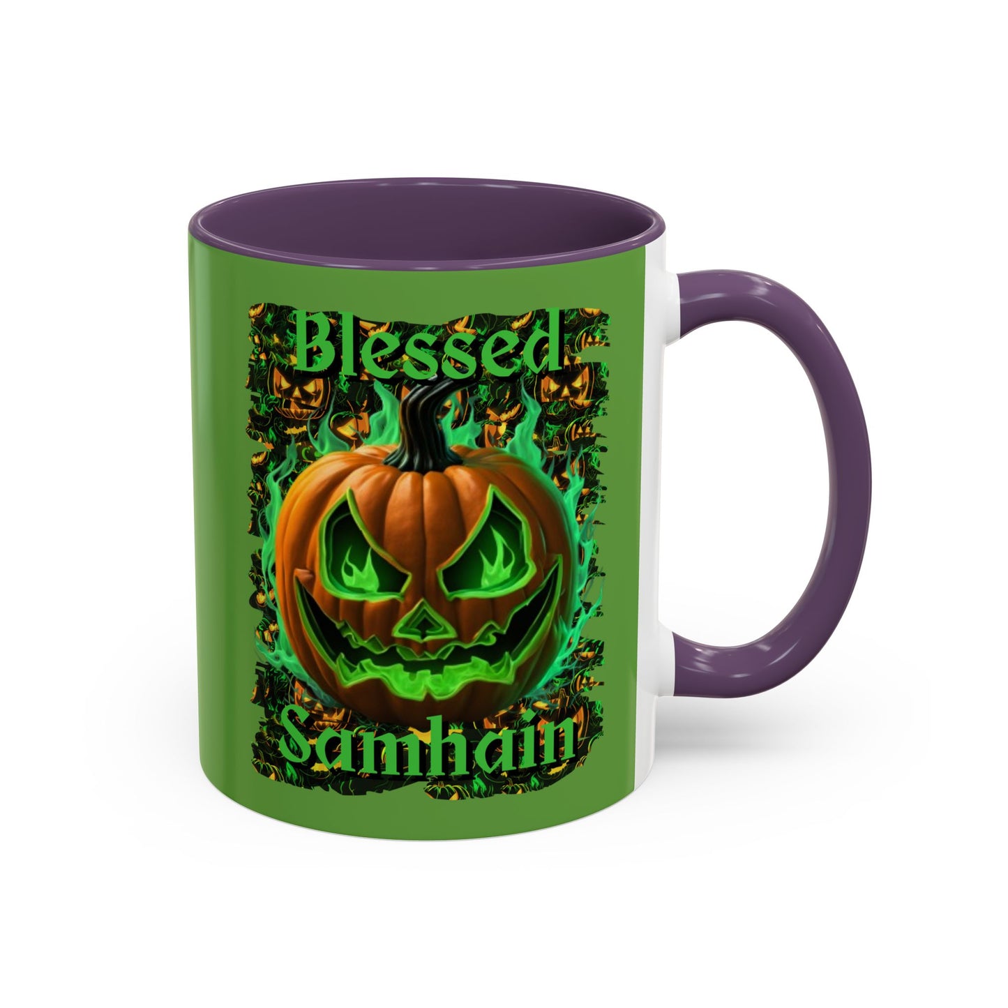 Blessed Samhain Green Jack Green Accent Mug by CreepyCrafts.boo