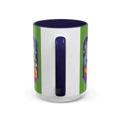 Happy Halloween Little Witch Purple font Green Accent Mug by CreepyCrafts.boo