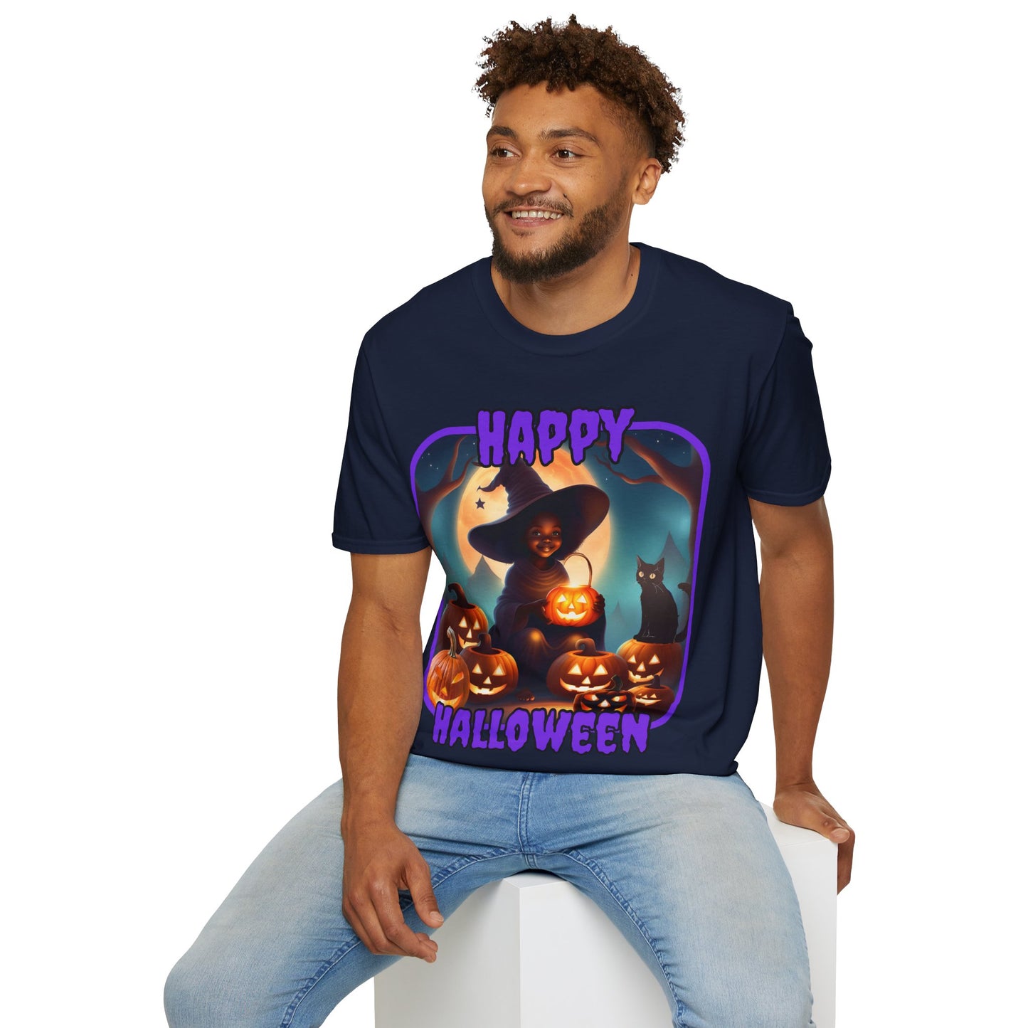 Happy Halloween Cute Witch Purple font Dark colors Unisex T-Shirt by CreepyCrafts.boo