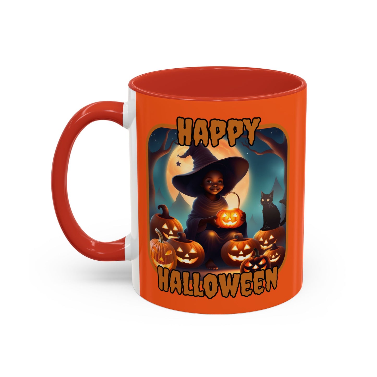 Happy Halloween Cute Witch Orange font Orange Accent Mug by CreepyCrafts.boo