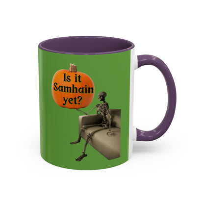 Is it Samhain yet? Skeleton's Pumpkin Green Accent Mug by CreepyCrafts.boo