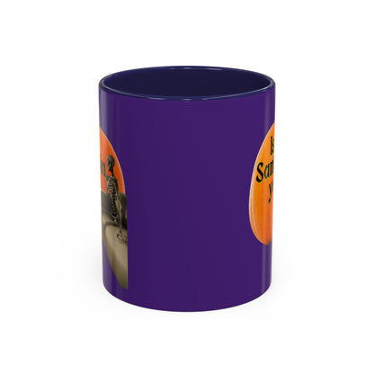 Is It Samhain Yet? Skeleton's Giant Pumpkin Purple Accent Mug by CreepyCrafts.boo