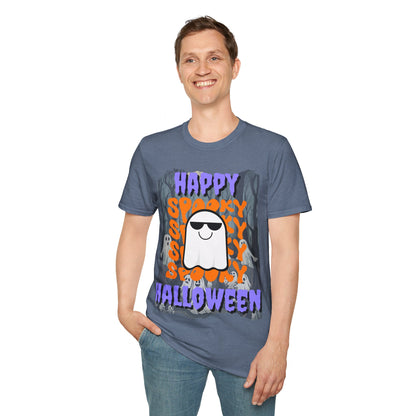 Spooky Happy Halloween Ghost PRfont Unisex T-Shirt by cypherpunkgear