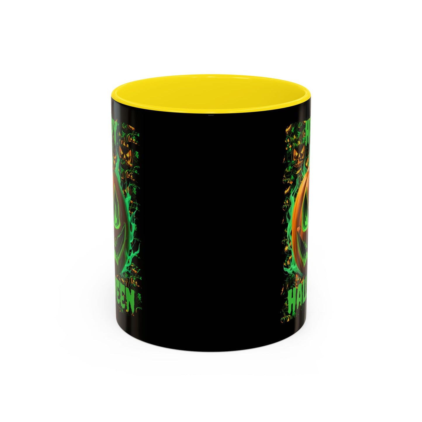 Happy Halloween Green Jack Black Accent Mug by CreepyCrafts.boo
