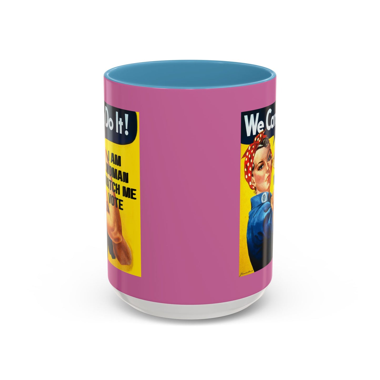 I Am Woman Watch Me Vote Rosie Pink Accent Mug by cypherpunkgear.com