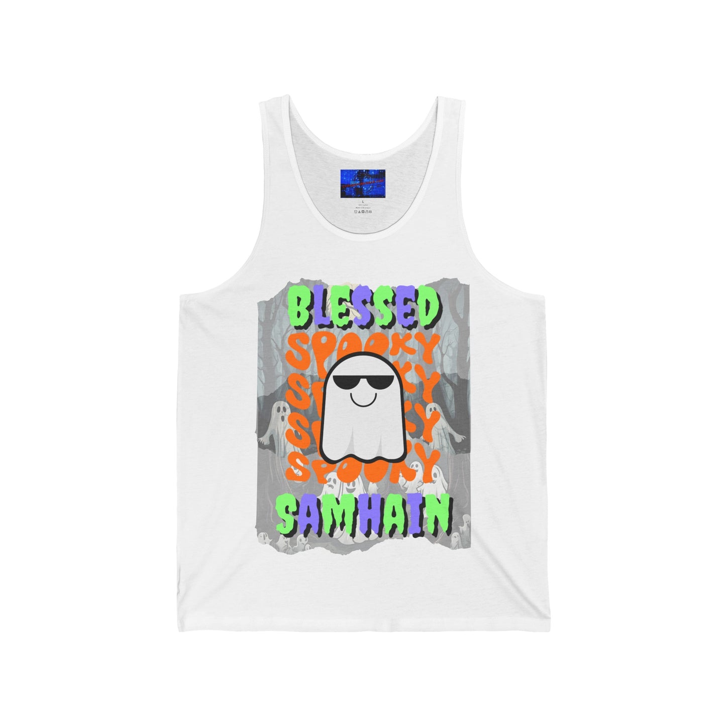 Spooky Blessed Samhain Ghost MXfont Unisex Jersey Tank Top by cypherpunkgear