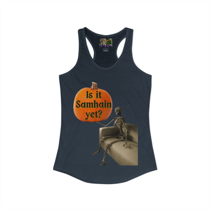 Is it Samhain yet? Skeleton's Pumpkin Women's Racerback Tank Top by CreepyCrafts.boo