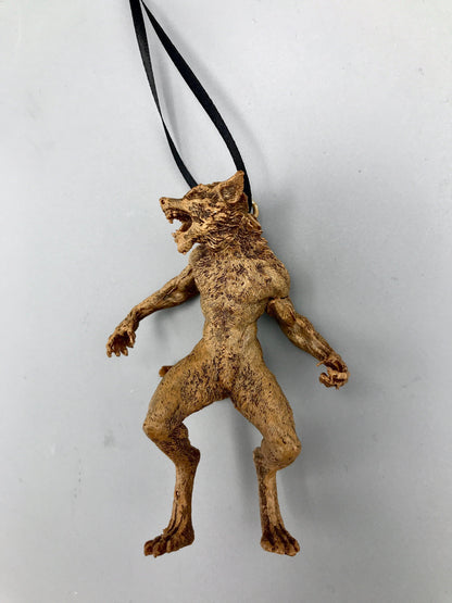 Werewolf Ornament, Brown, Hand Painted Resin Sculpture | Gothic Halloween Legendary Monster | Dark Folklore for Spooky Holiday Ornament