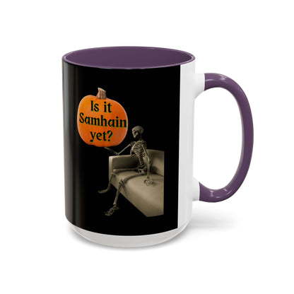 Is it Samhain yet? Skeleton's Pumpkin Black Accent Mug by CreepyCrafts.boo