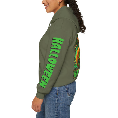 Happy Halloween Green Jack Hoodie Unisex Hooded Sweatshirt by CreepyCrafts.boo