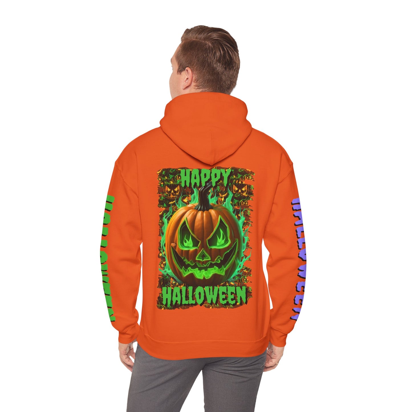 Happy Halloween Green Jack Hoodie Unisex Hooded Sweatshirt by cypherpunkgear