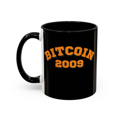 Bitcoin 2009 Black Accent Mug by cypherpunkgear.com