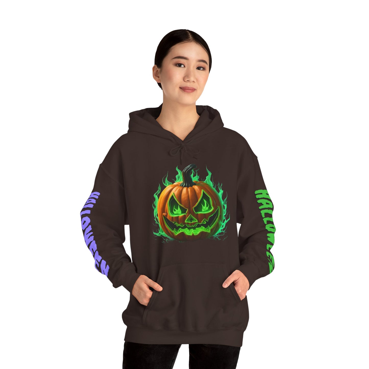 Happy Halloween Green Jack Hoodie Unisex Hooded Sweatshirt by CreepyCrafts.boo