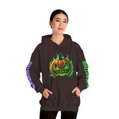 Happy Halloween Green Jack Hoodie Unisex Hooded Sweatshirt by CreepyCrafts.boo